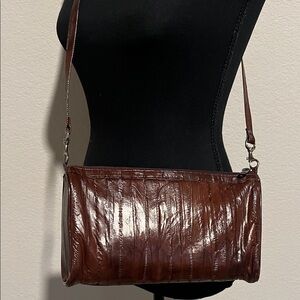 Brown Eel Skin Leather Crossbody Bag